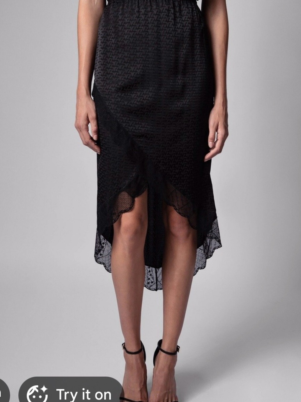Zadig & Voltaire Black Lace-Trim High-Low Midi Skirt